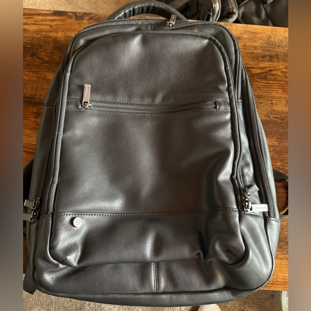 Levenger Black Leather Commuter Backpack